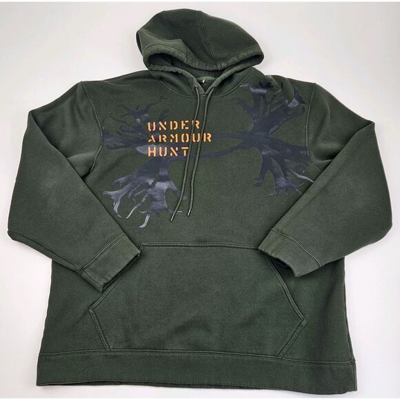 Under Armour UA Hunt Hoodie Men's 2XL Green Loose Fit Pullover Fleece Graphic‎ - Picture 1 of 7